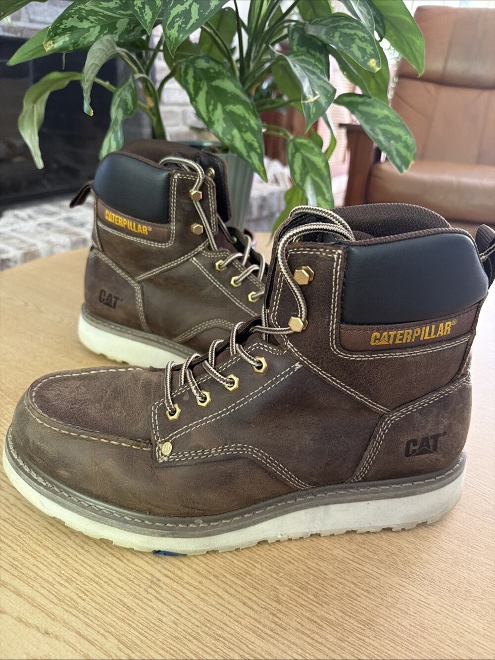 Caterpillar Calibrate Mens 12 Khaki Brown Moc Toe Work Boot P51074